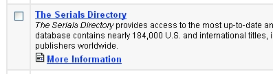 sample of database listing for Serials Directory sample of database listing for Serials Directory