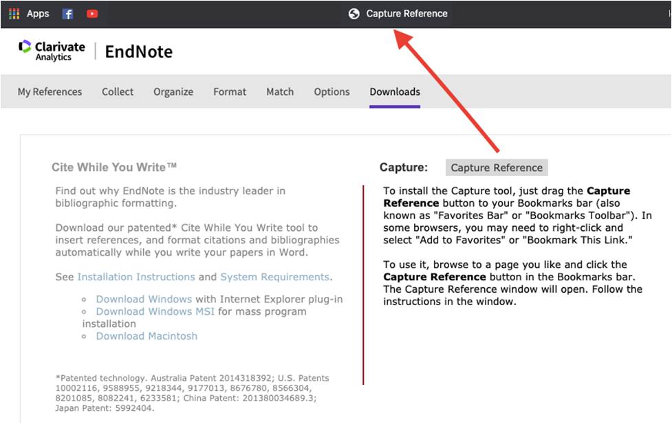 EndNote Downloads screen - Capture Reference