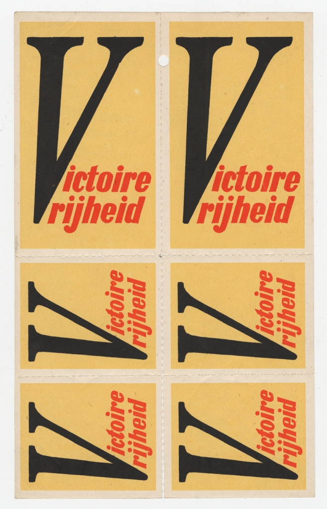 "Victory" sticker. The stickers that were meant to be detached and pasted on the walls. Dropped in Belgium from 6-7 April to 5-6 August 1941 (WWII Propaganda Collection 0007)