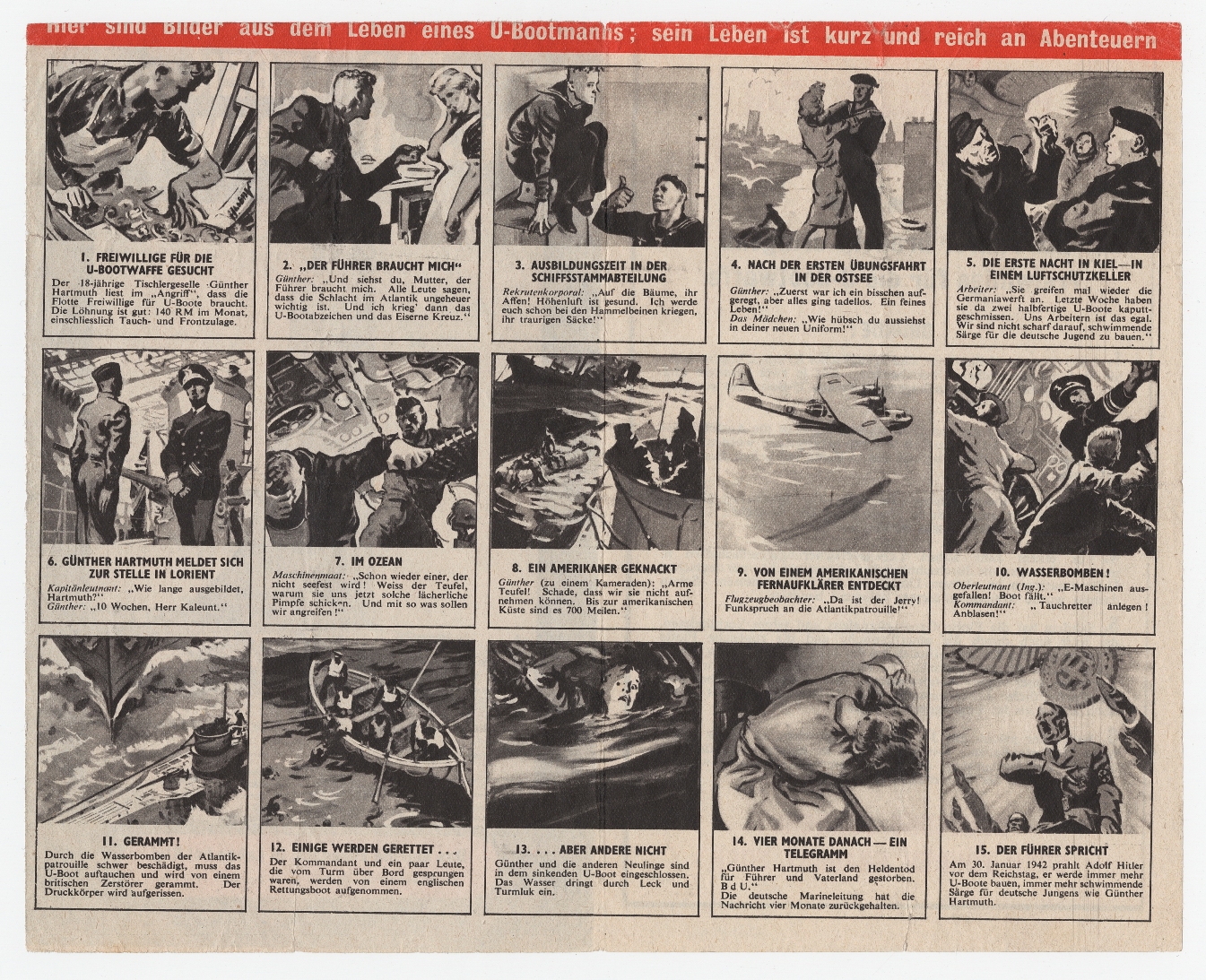 "The Life of a Submariner." Dropped from 10-11 April to 2-3 September 1942 (WWII Propaganda Collection 0360).