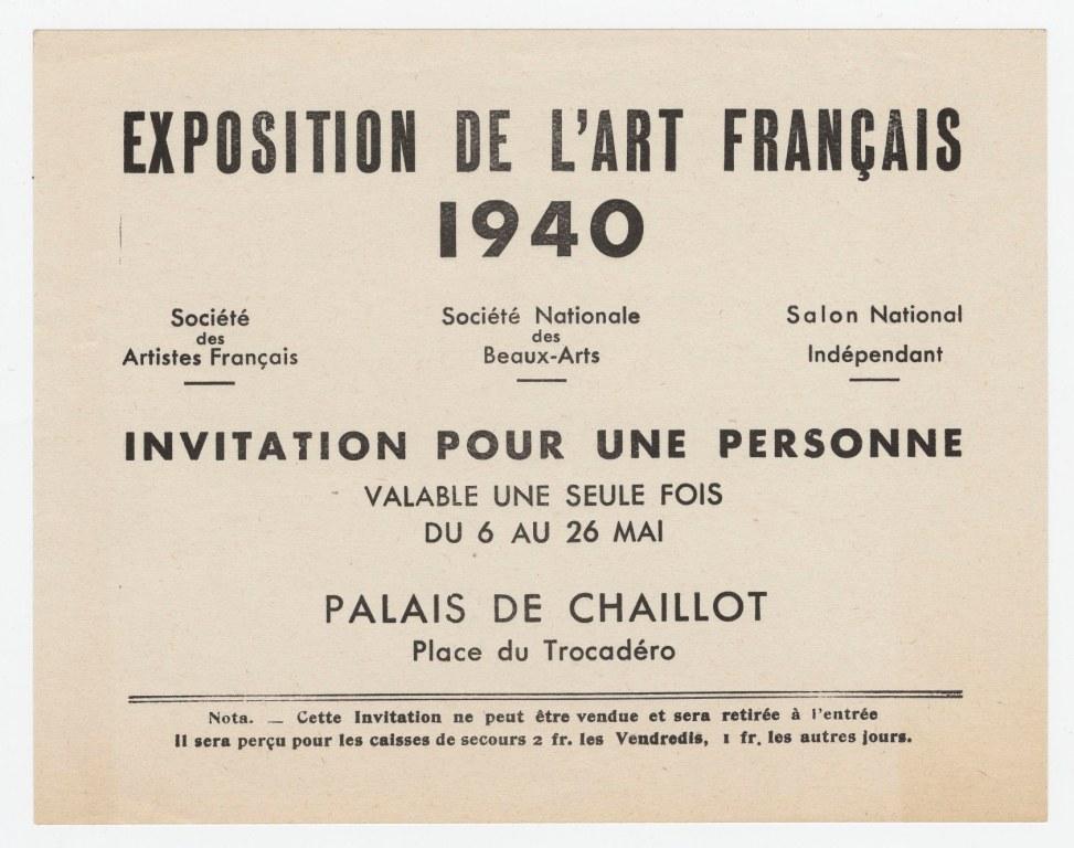 An invitation card for an exhibition, 1940 (WWII Underground Resistance Collection FR00437).