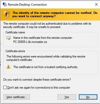 Identity of remote computer cannot be verified