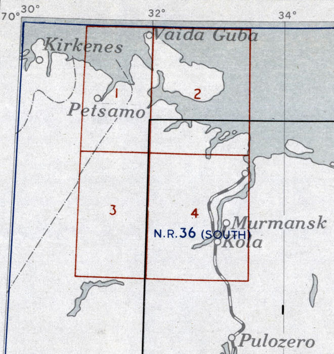 index to 1:100k maps of the Russian Murmansk Area