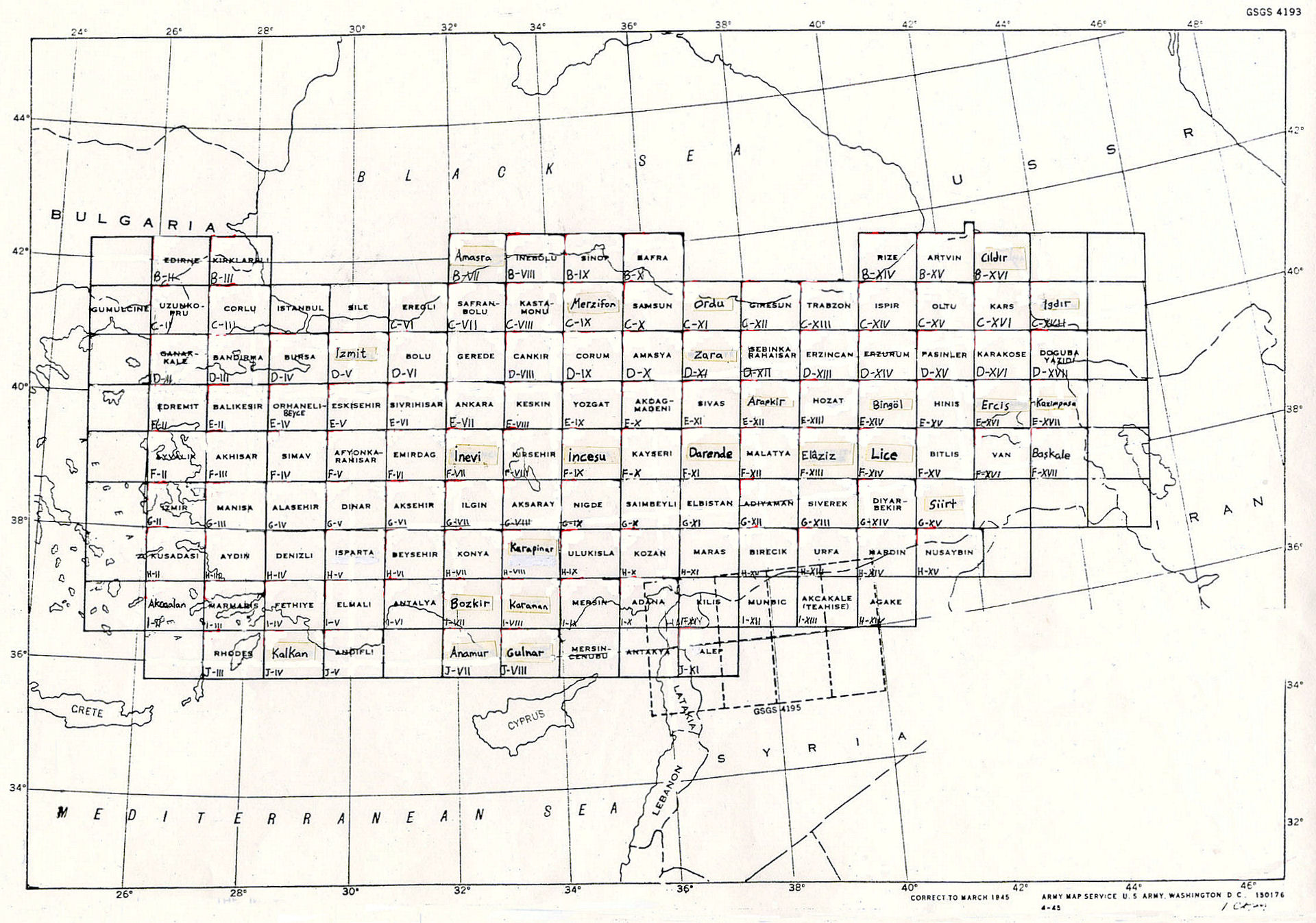 Index to 1:200k maps of Turkey