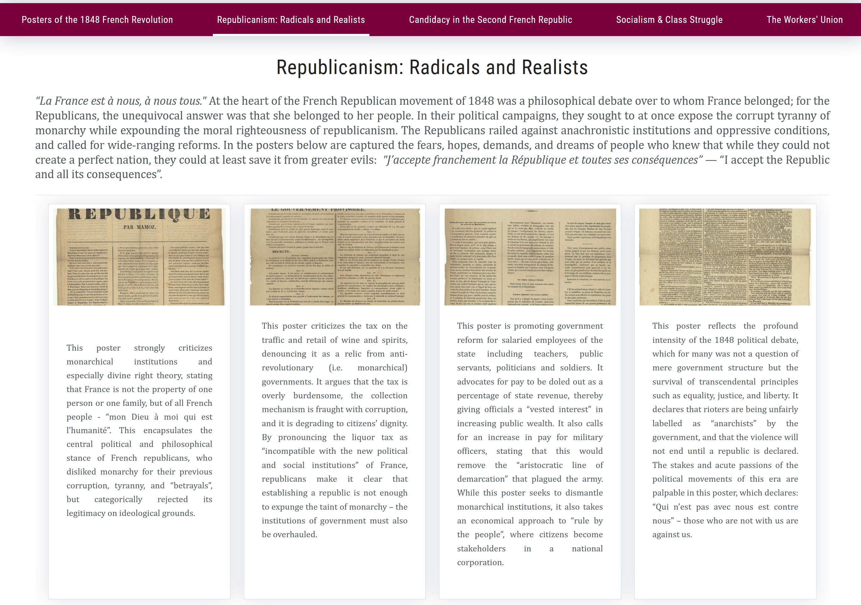 Screenshot of Posters of the 1848 French Revolution Omeka S student project