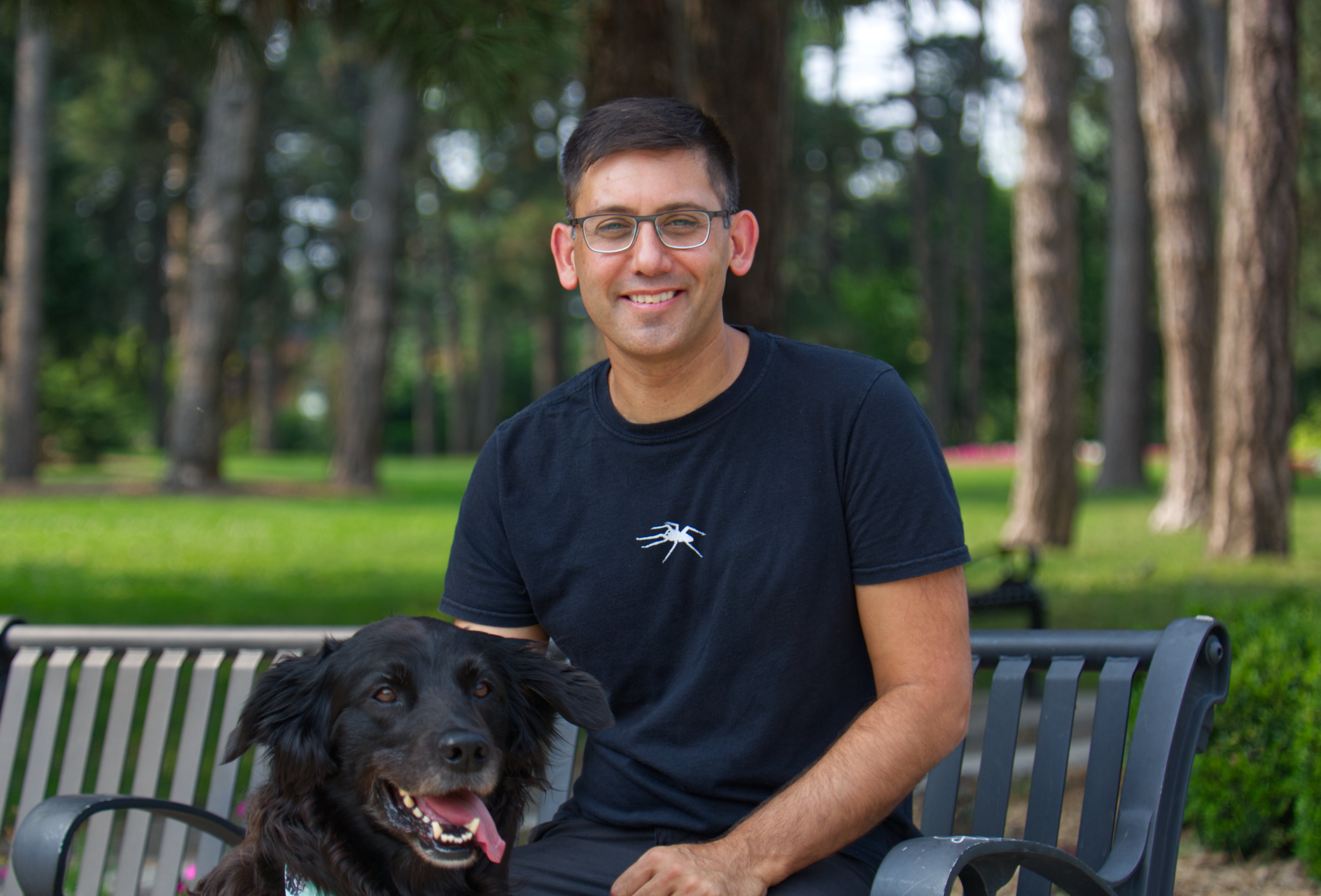 Pasha Malla with his dog, Bobby, in Hamilton's Gage Park can be seen. 