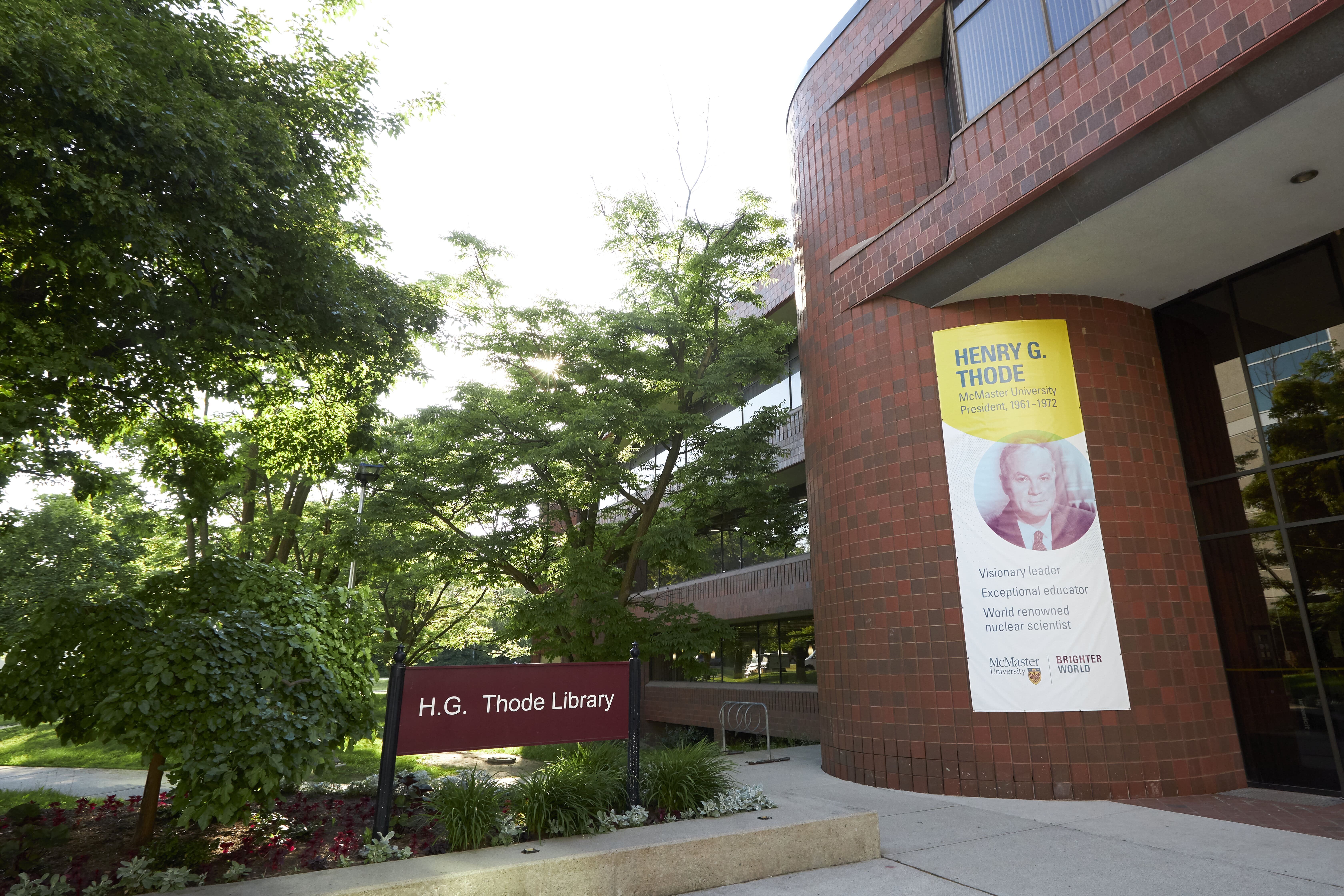 Exterior of H.G. Thode Libary in summer.