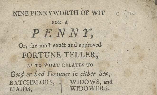 Title page of Nine Pennyworth of Wit, a chapbook discussed in the lecture can be seen.