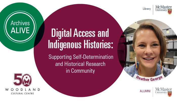 Image of Heather George can be seen. Text reads: Digital Access and Indigenous Histories: Supporting Self-Determination and Historical Research. Jan. 17 from 12-1 p.m.