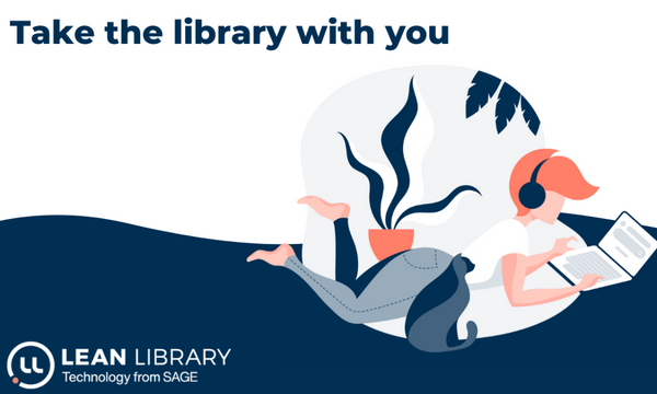 Illustration of a person working on their laptop. Text reads: Take the library with you. Logo for Lean Library is on the bottom. 