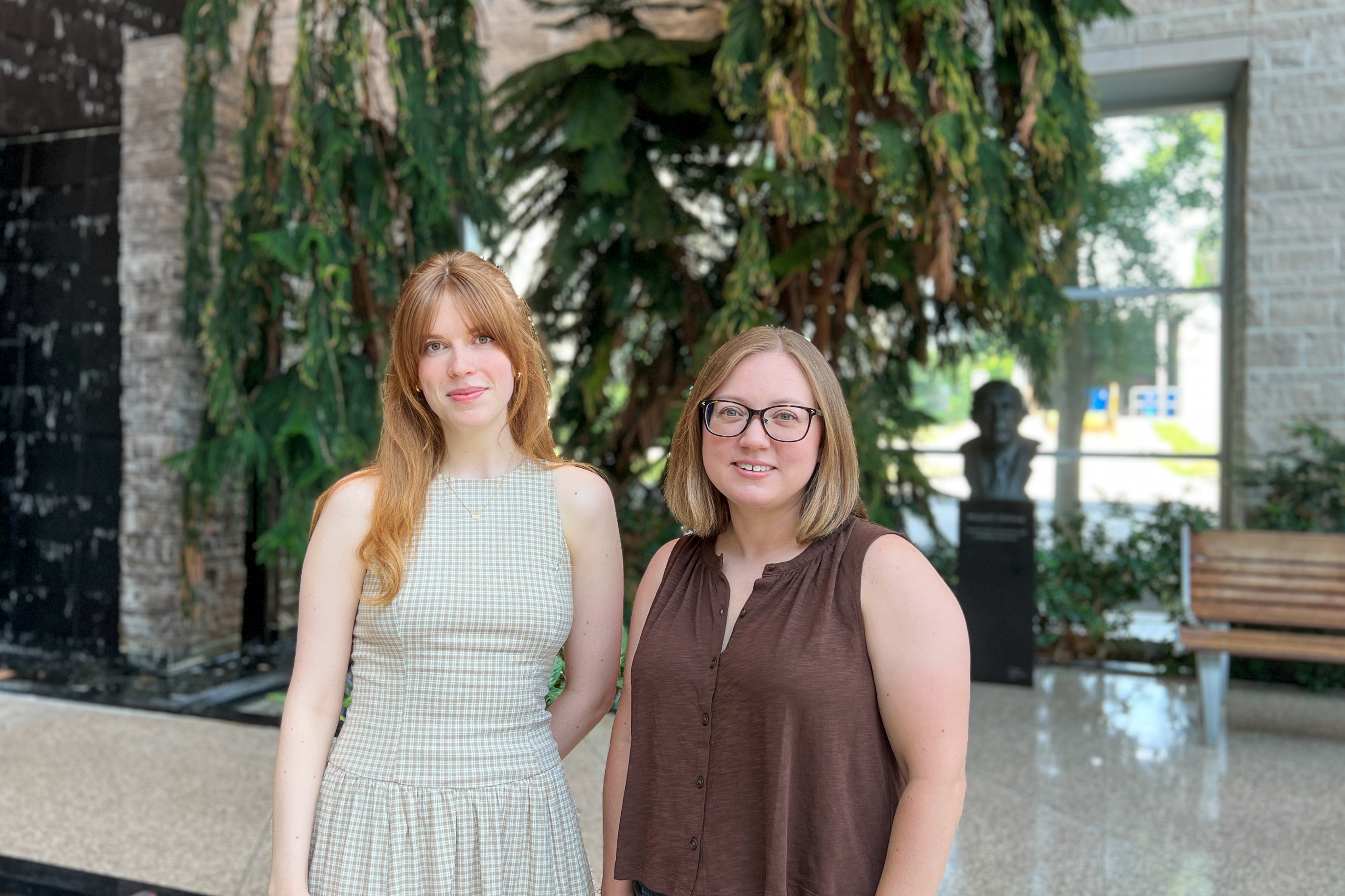 Katie Merriman, left, and Katie Harding, right, were among the organizers of two summer conferences for library educators. Not pictured is Jo-Anne Petropoulos from the Health Sciences Library.