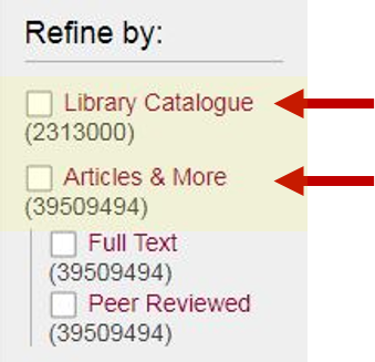 Library Catalogue and Articles & More Limits