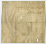 Document with handwritten note in top right, holes in parchment at bottom right
