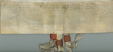 Rectangular handwritten document with three seals at bottom