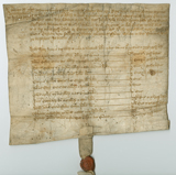 Handwritten vellum document with seal at bottom