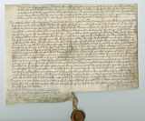 Handwritten vellum document with seal at bottom