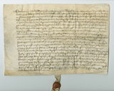 Handwritten vellum document with seal at bottom
