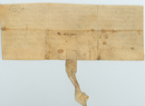Back of rectangular vellum document with seal tag
