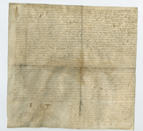 Handwritten vellum document with light staining along centre creases