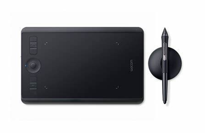 A black Wacom Intuos Pro L  tablet with a stylus