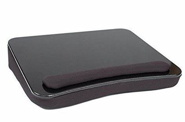 A portable lap desk featuring a soft, ergonomic cushion for wrist support