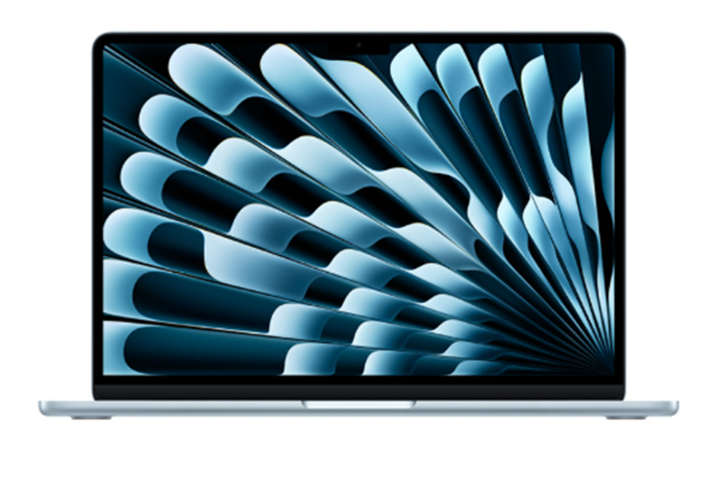 An open Apple MacBook Air 13 displaying a wallpaper page with abstract art