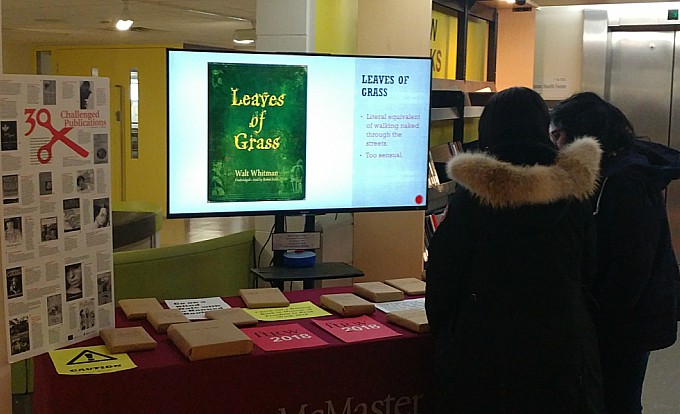 A display located in the lobby of Mills Library - made up of banned or challenged books