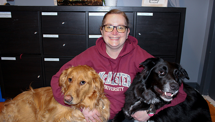 McMaster University Library’s Nancy Waite and her dogs, Jaina and Jacen