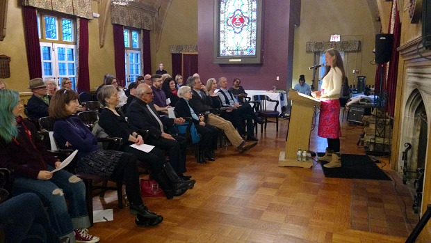 Christine Pountney reading at event hosted by McMaster University Library