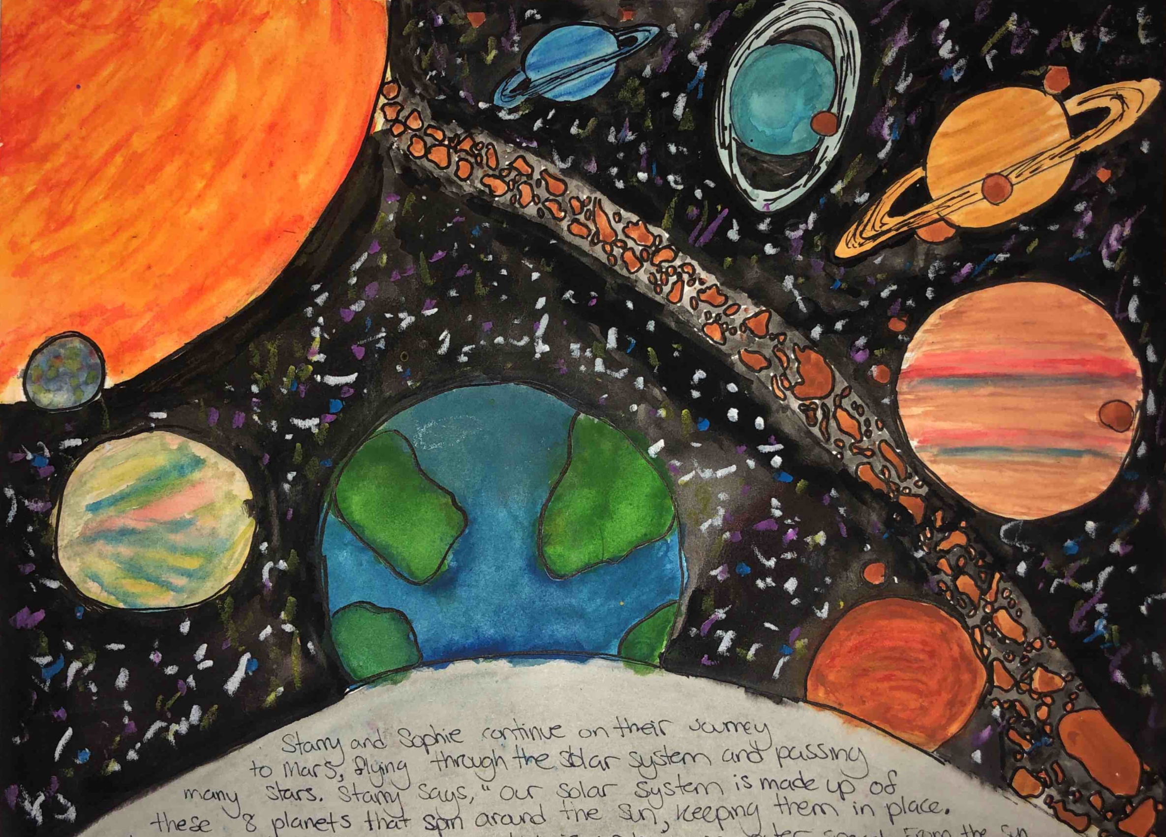 A page from student Zoe Bustard's children's book, Sophie's Journey to Mars. A page from student Zoe Bustard's children's book, Sophie's Journey to Mars.